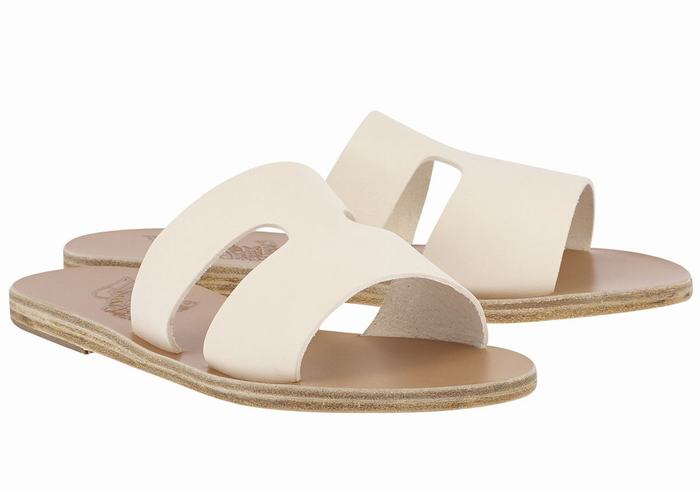 White Women Ancient Greek Sandals Apteros Slide Sandals | IOE8630EW