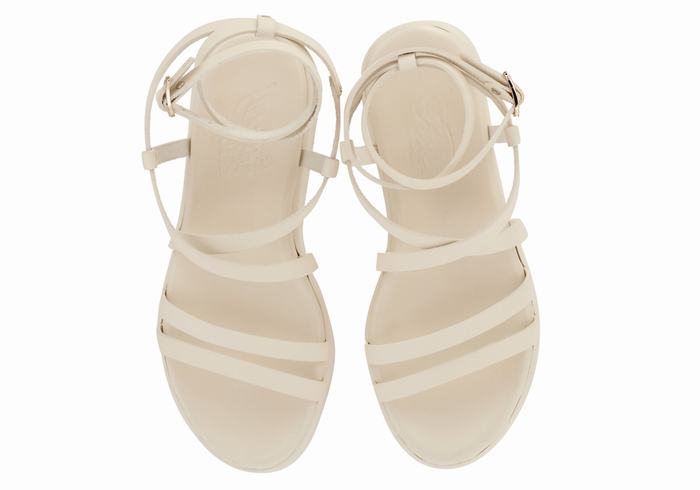 White Women Ancient Greek Sandals Aristea Leather Platform Sandals | VKO1723NT