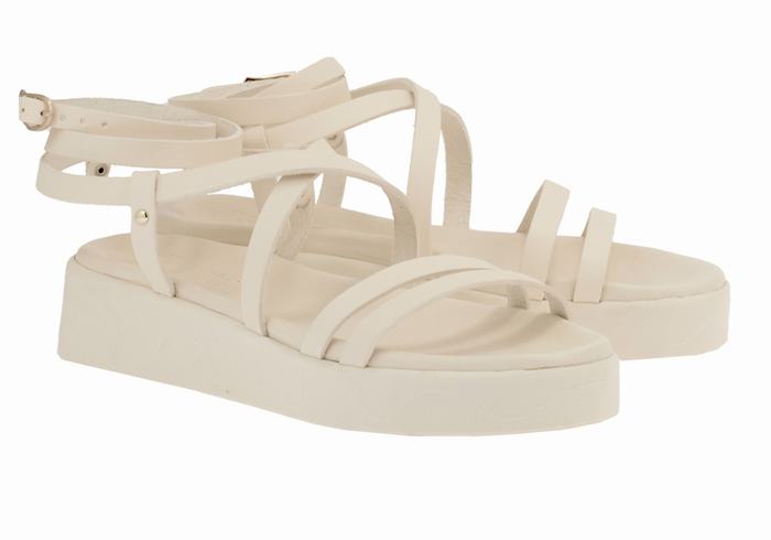 White Women Ancient Greek Sandals Aristea Leather Platform Sandals | VKO1723NT