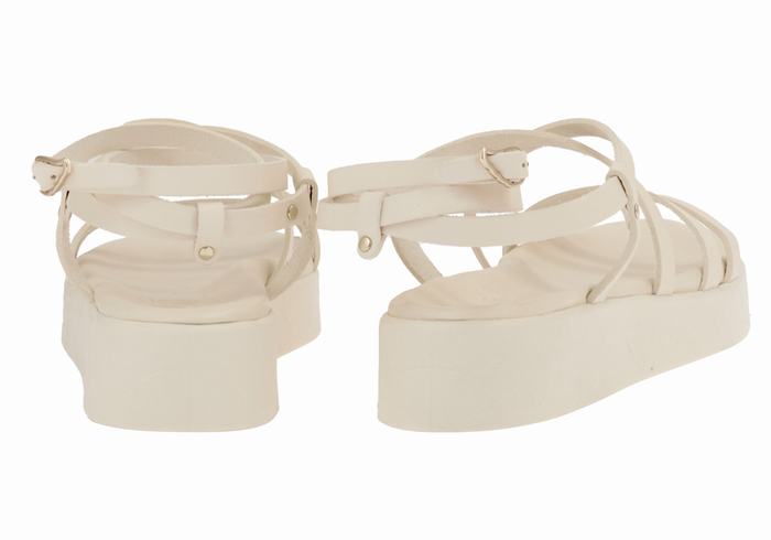 White Women Ancient Greek Sandals Aristea Leather Platform Sandals | VKO1723NT