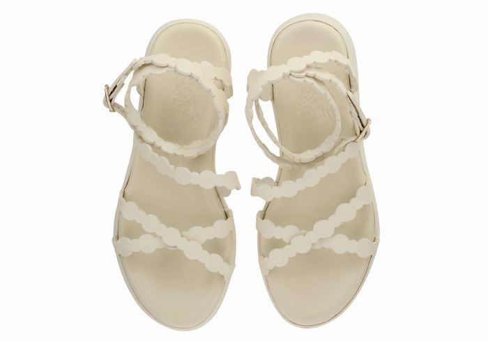 White Women Ancient Greek Sandals Aspis Leather Platform Sandals | OQM5170TM