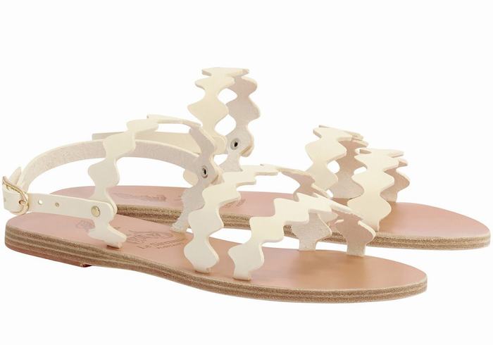 White Women Ancient Greek Sandals Clio Onda Leather Back-Strap Sandals | ADA5182AO