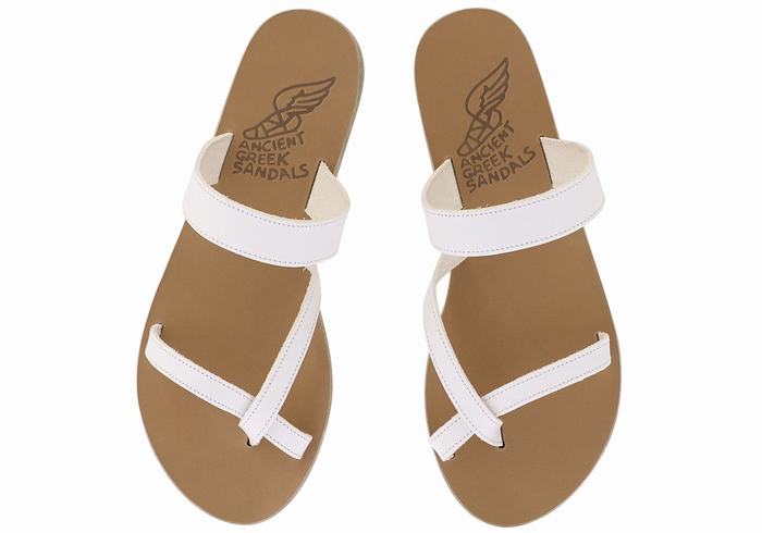 White Women Ancient Greek Sandals Daphnae Leather Slide Sandals | NDF4845TW