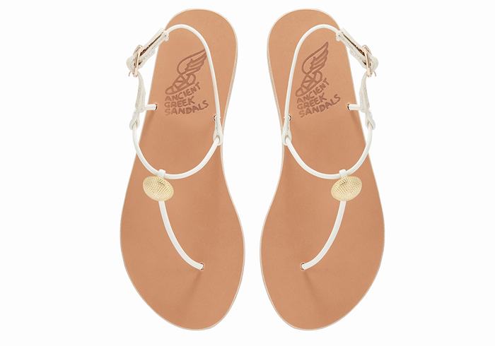 White Women Ancient Greek Sandals Dimitra Flip Flop Back-Strap Sandals | MWQ4379HA