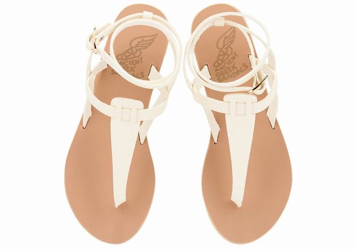 White Women Ancient Greek Sandals Estia Leather Ankle Strap Sandals | XHI9967PE