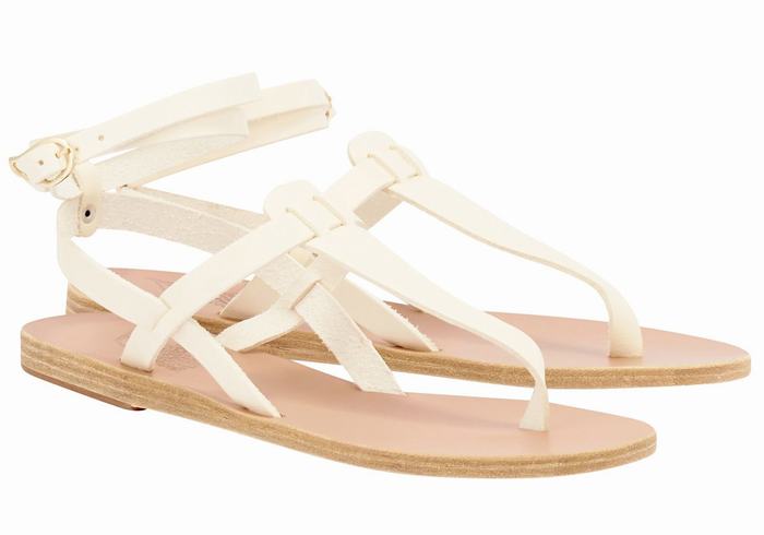 White Women Ancient Greek Sandals Estia Leather Ankle Strap Sandals | XHI9967PE