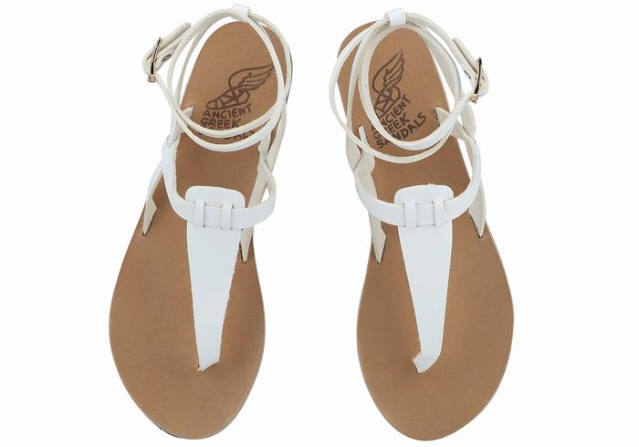 White Women Ancient Greek Sandals Estia Leather Ankle Strap Sandals | VZA461XQ