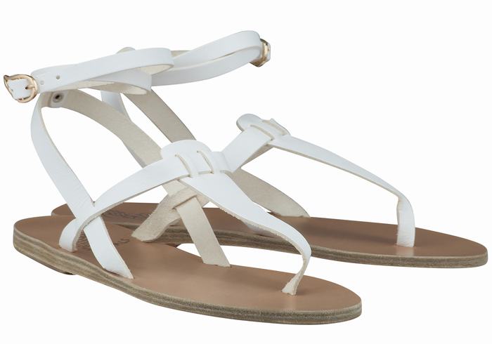 White Women Ancient Greek Sandals Estia Leather Ankle Strap Sandals | VZA461XQ