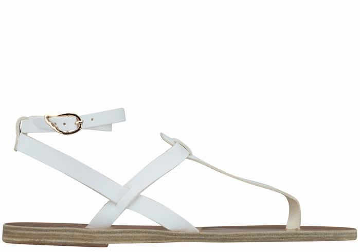 White Women Ancient Greek Sandals Estia Leather Ankle Strap Sandals | VZA461XQ