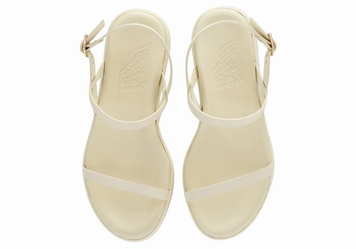 White Women Ancient Greek Sandals Evriali Leather Platform Sandals | RYT2292DX