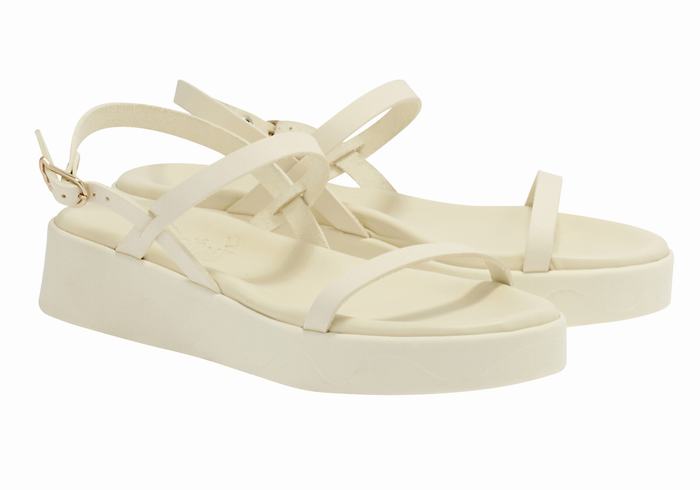 White Women Ancient Greek Sandals Evriali Leather Platform Sandals | RYT2292DX