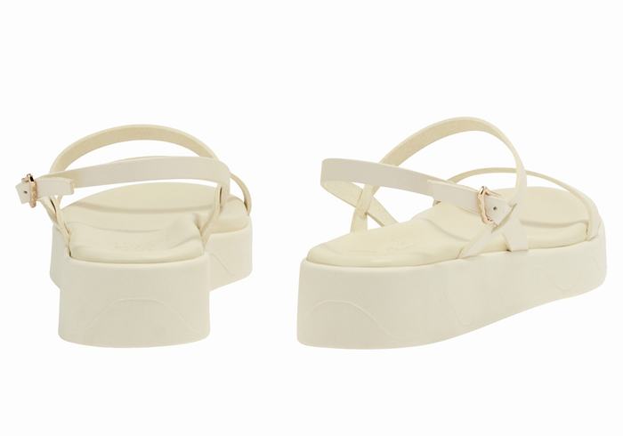 White Women Ancient Greek Sandals Evriali Leather Platform Sandals | RYT2292DX