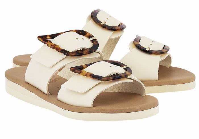 White Women Ancient Greek Sandals Iaso Slide Sandals | TDI9517KH