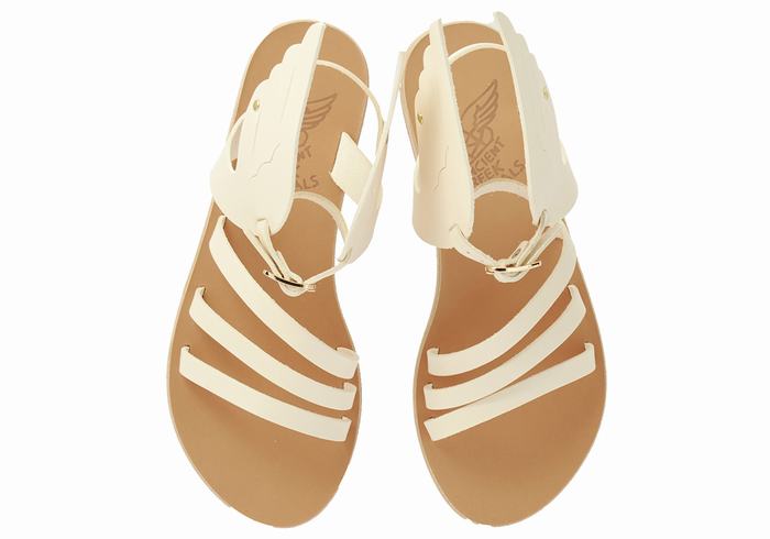 White Women Ancient Greek Sandals Ikaria Leather Ankle Strap Sandals | VTY9270FH