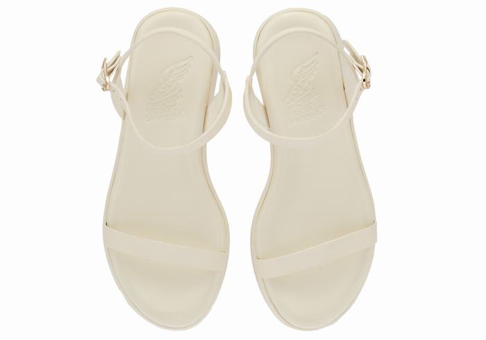 White Women Ancient Greek Sandals Irida Leather Platform Sandals | SXP3078CC