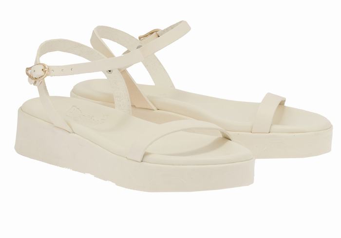 White Women Ancient Greek Sandals Irida Leather Platform Sandals | SXP3078CC