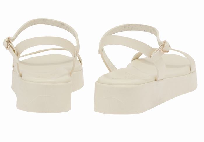 White Women Ancient Greek Sandals Irida Leather Platform Sandals | SXP3078CC