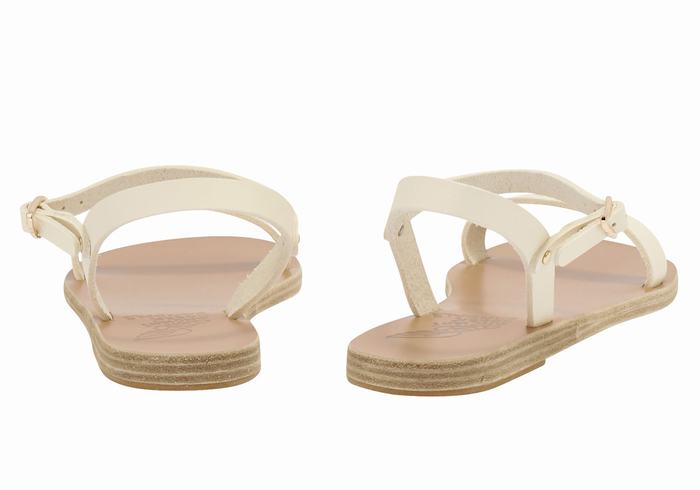 White Women Ancient Greek Sandals Irida Leather Back-Strap Sandals | ZVX9945LW