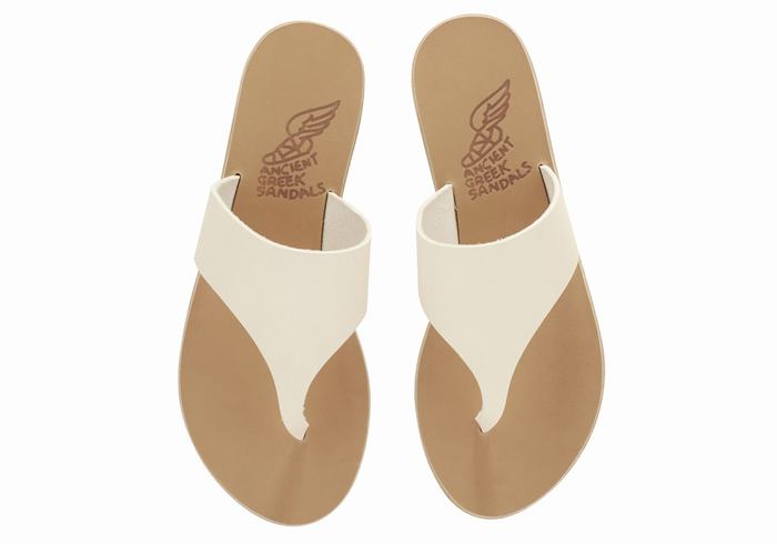 White Women Ancient Greek Sandals Mera Leather Flip Flops | QKP169JO