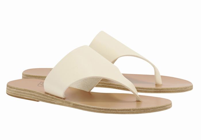 White Women Ancient Greek Sandals Mera Leather Flip Flops | QKP169JO