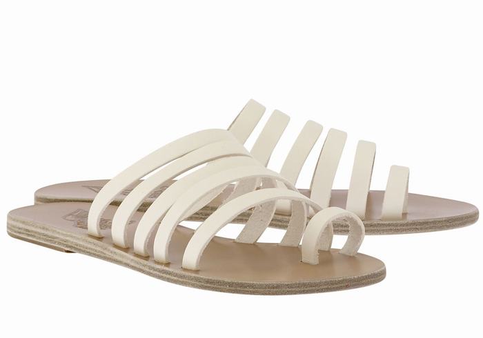 White Women Ancient Greek Sandals Niki Leather Toe-Post Sandals | TLQ1650VB