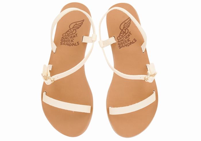 White Women Ancient Greek Sandals Niove Leather Back-Strap Sandals | ZDM9386NE