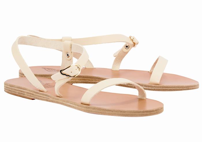 White Women Ancient Greek Sandals Niove Leather Back-Strap Sandals | ZDM9386NE