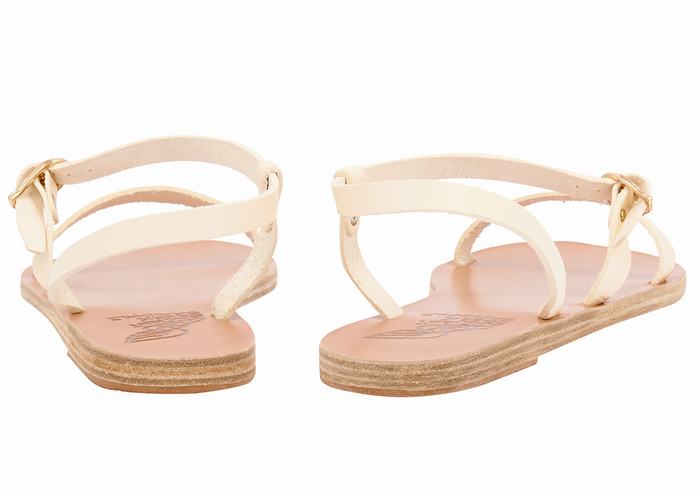 White Women Ancient Greek Sandals Niove Leather Back-Strap Sandals | ZDM9386NE