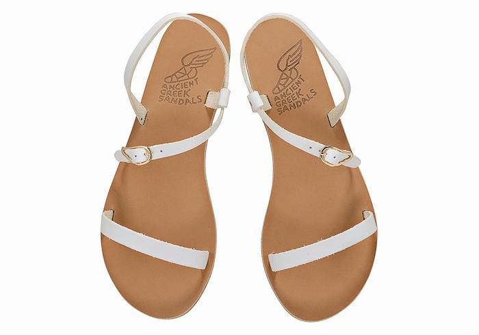 White Women Ancient Greek Sandals Niove Leather Back-Strap Sandals | JBA7323PU