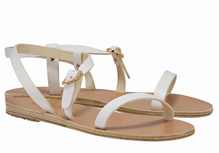 White Women Ancient Greek Sandals Niove Leather Back-Strap Sandals | JBA7323PU