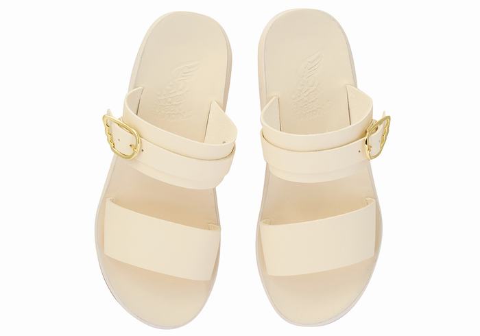 White Women Ancient Greek Sandals Preveza Comfort Slide Sandals | EMU664QM