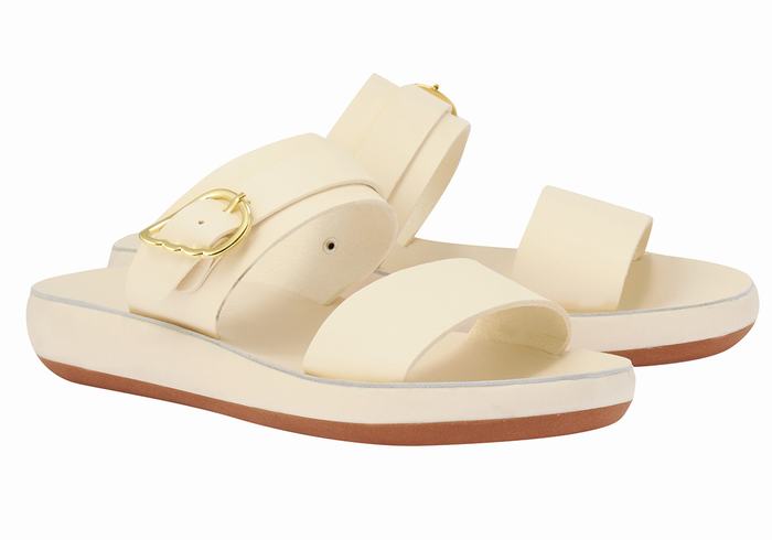 White Women Ancient Greek Sandals Preveza Comfort Slide Sandals | EMU664QM