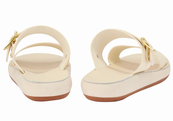 White Women Ancient Greek Sandals Preveza Comfort Slide Sandals | EMU664QM