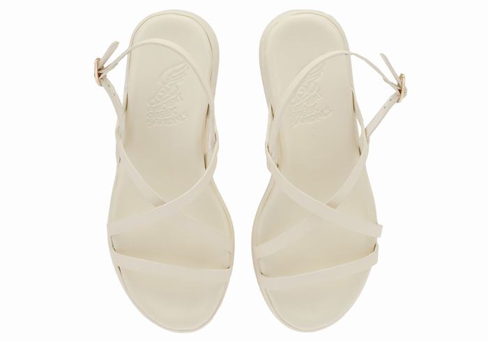 White Women Ancient Greek Sandals Silia Leather Platform Sandals | IAO178LI