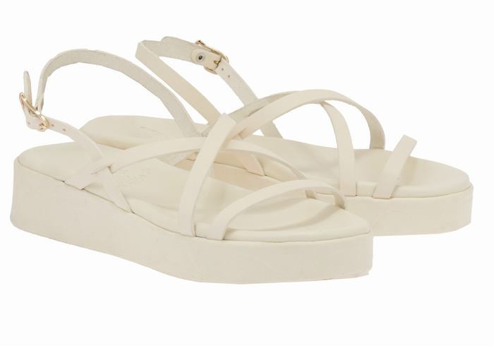 White Women Ancient Greek Sandals Silia Leather Platform Sandals | IAO178LI