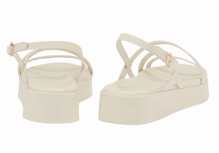 White Women Ancient Greek Sandals Silia Leather Platform Sandals | IAO178LI