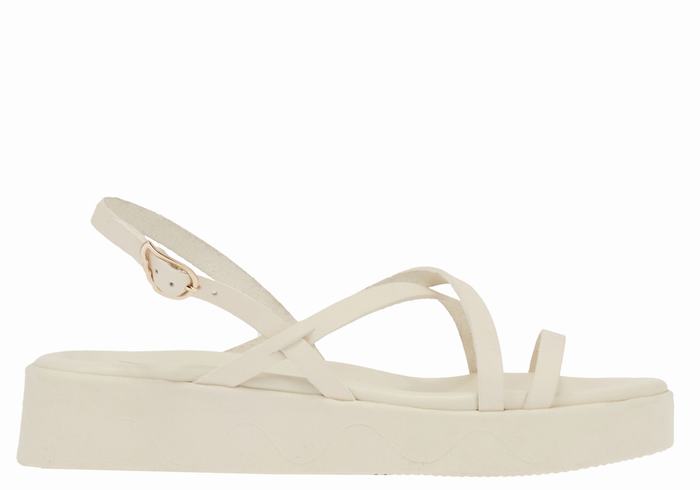 White Women Ancient Greek Sandals Silia Leather Platform Sandals | IAO178LI