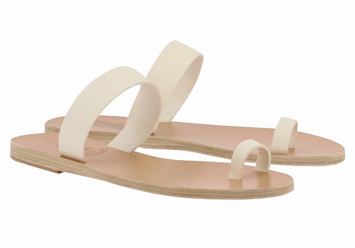 White Women Ancient Greek Sandals Thalia Leather Toe-Post Sandals | BDF4779IR