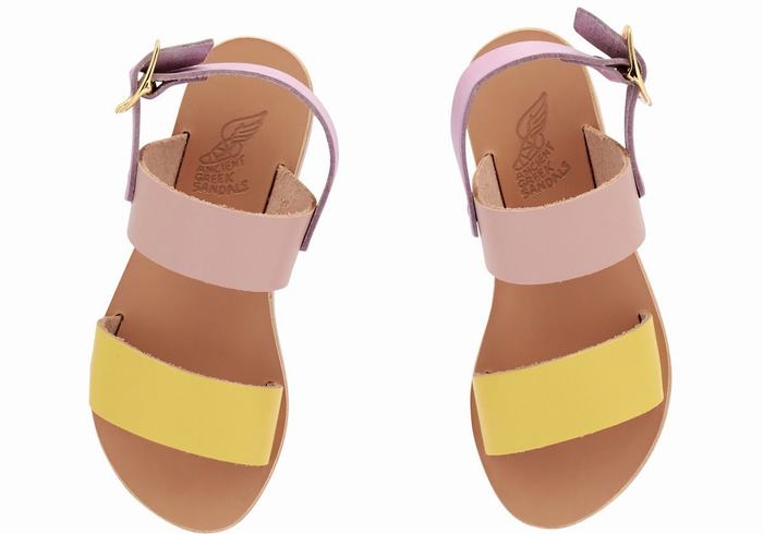 Yellow Pink Purple Kids' Ancient Greek Sandals Little Clio Soft Casual Sandals | MVE667IC