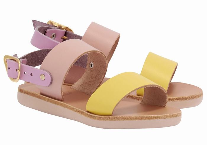 Yellow Pink Purple Kids' Ancient Greek Sandals Little Clio Soft Casual Sandals | MVE667IC